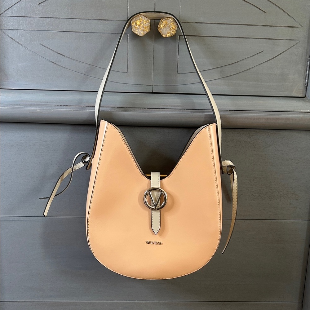 Valentino By Mario Valentino Peach and Ivory Leather Shoulder Hobo